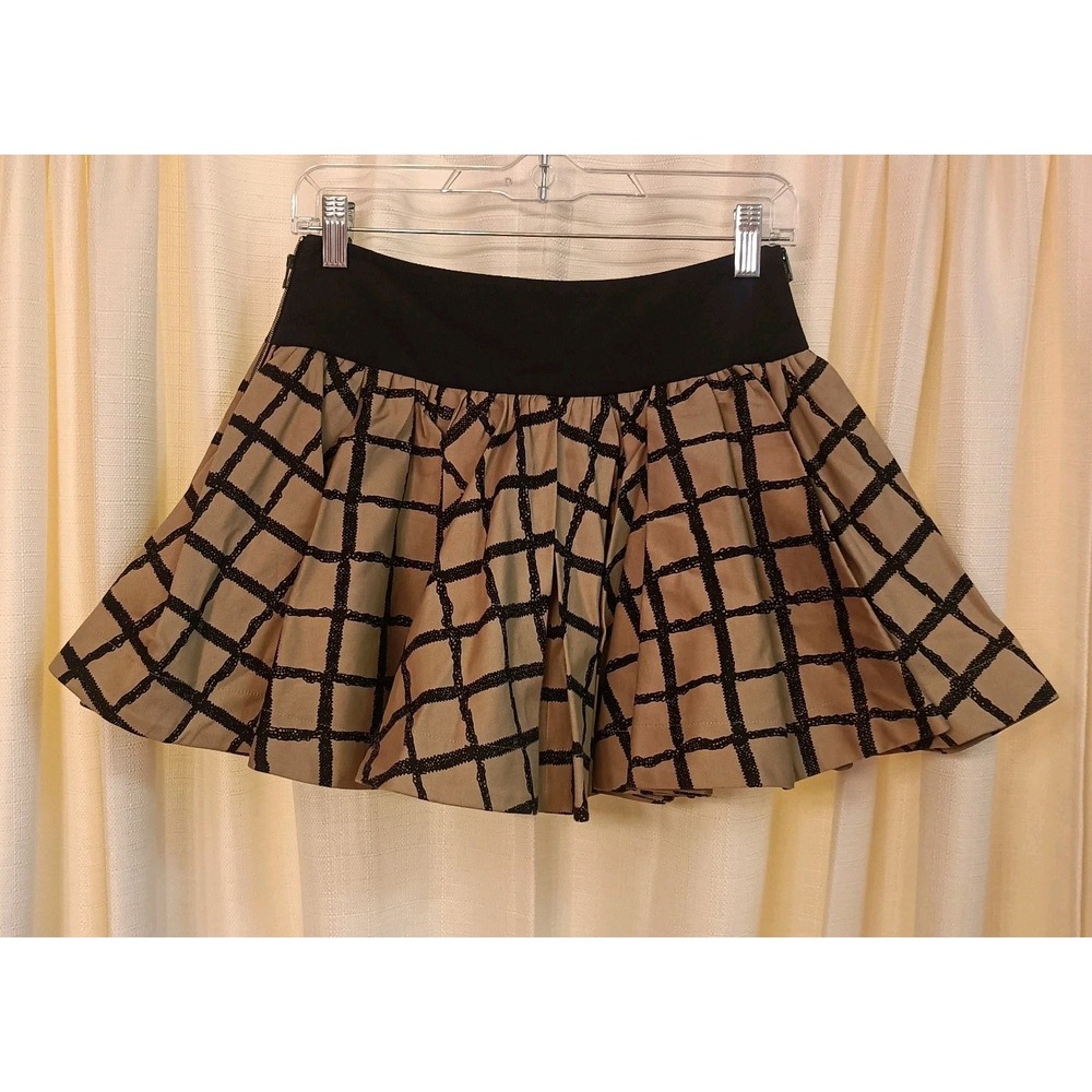 Rag & Bone Size 2 Beige/Black Plaid Pleated Flare Mini Skirt Made In USA